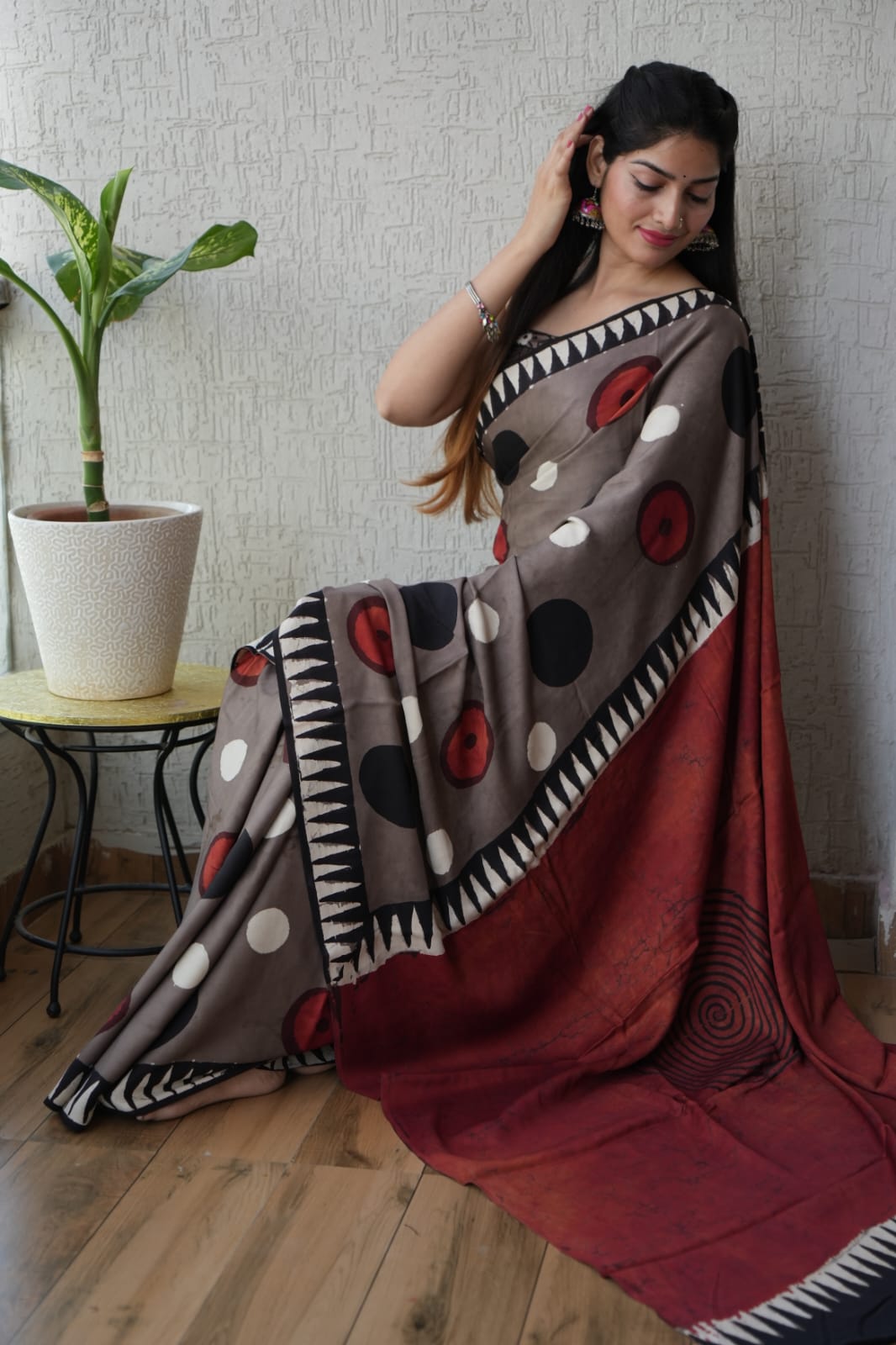 Ajrak-Bagru Pure Modal Silk Saree