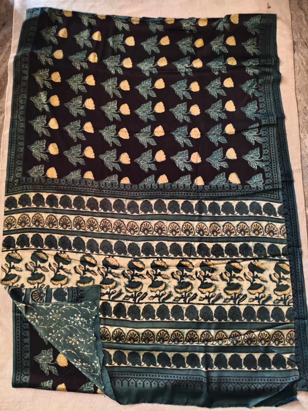 Ajrak-Bagru Pure Modal Silk Saree