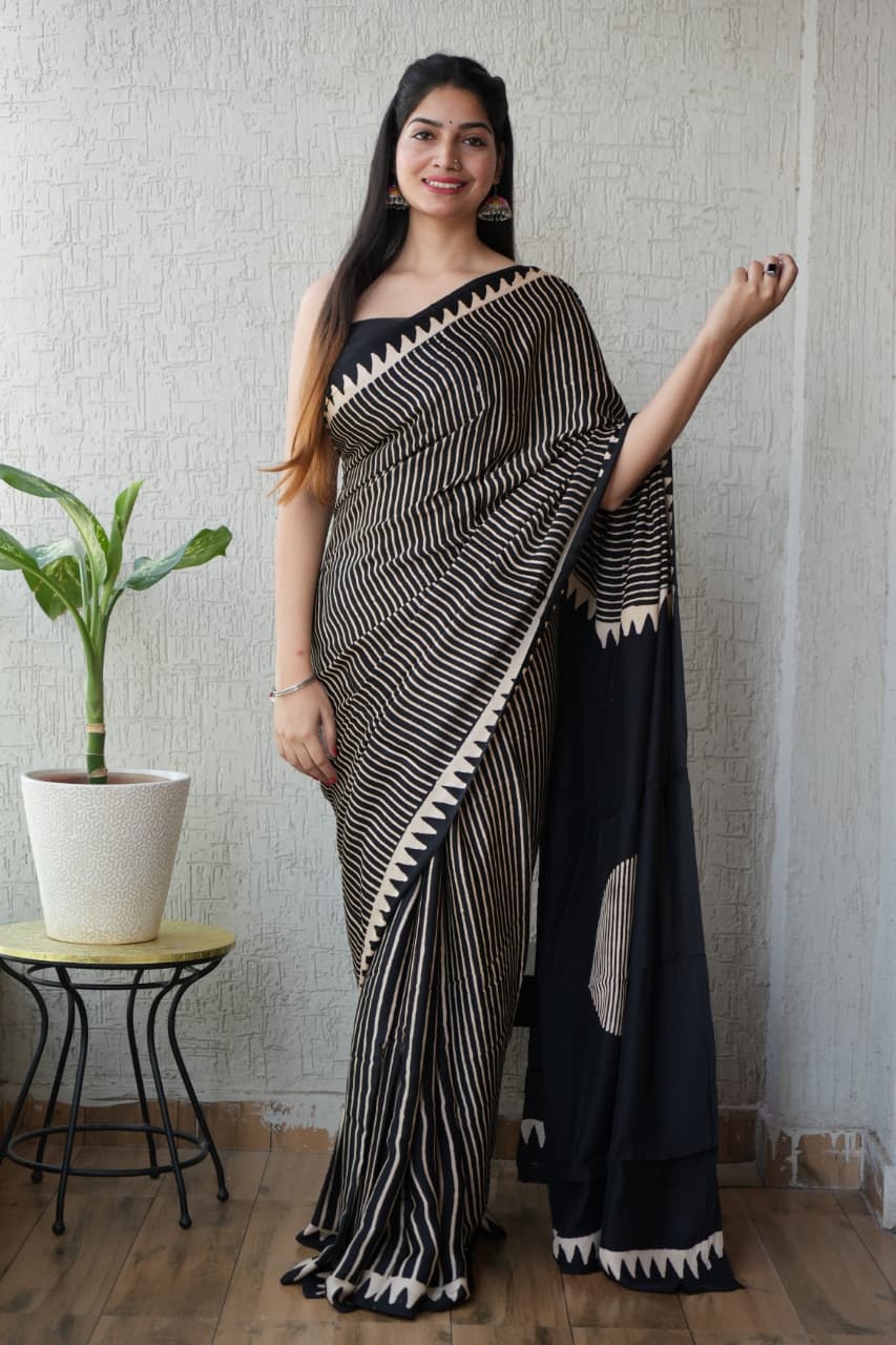 Ajrak-Bagru Pure Modal Silk Saree