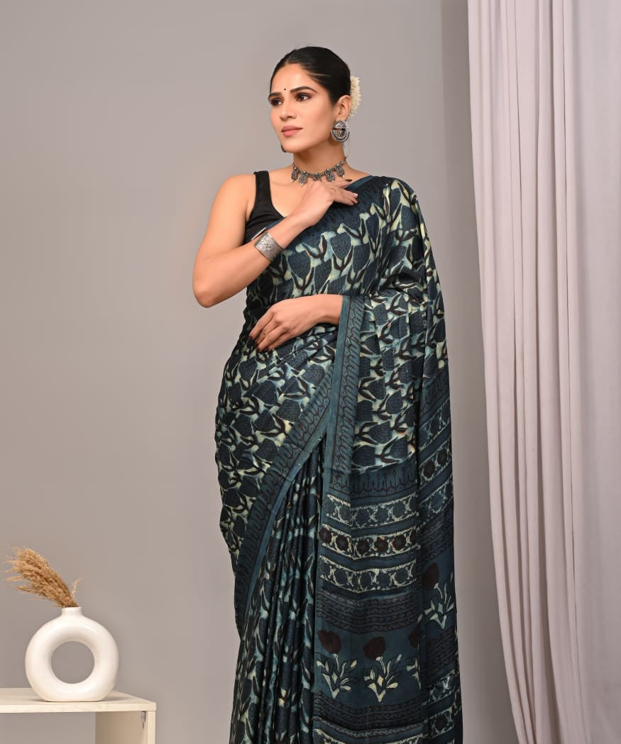 Ajrak-Bagru Pure Modal Silk Saree
