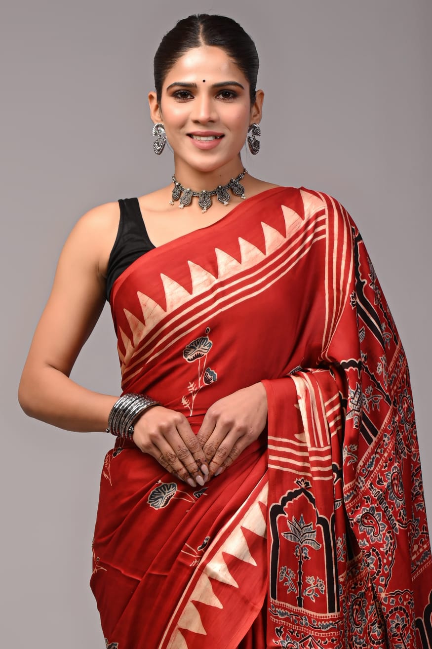 Ajrak Pure Modal Silk Saree