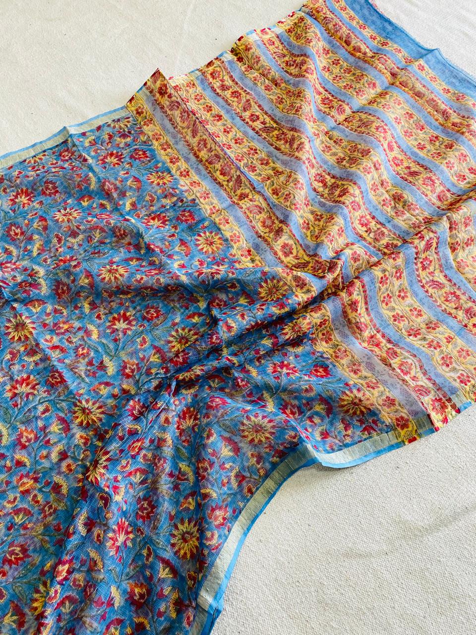 Blue Floral Kota Doriya Saree