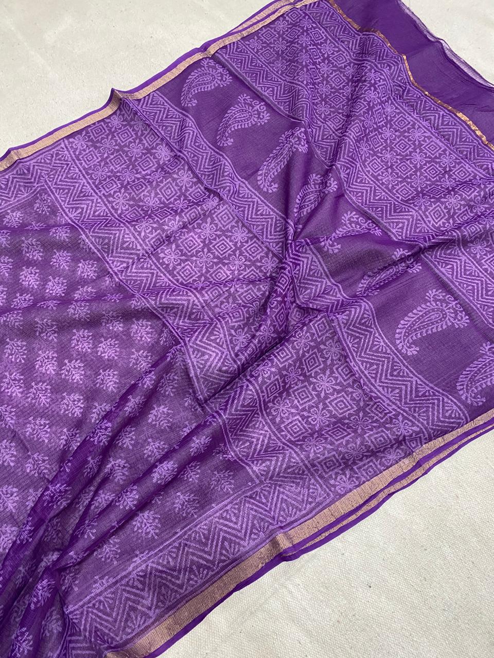 Purple Motif Kota Doriya Saree