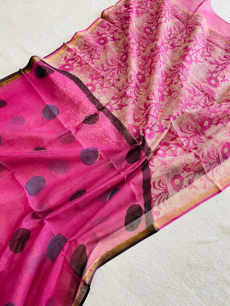 Pink Polka Dot Kota Doriya Saree