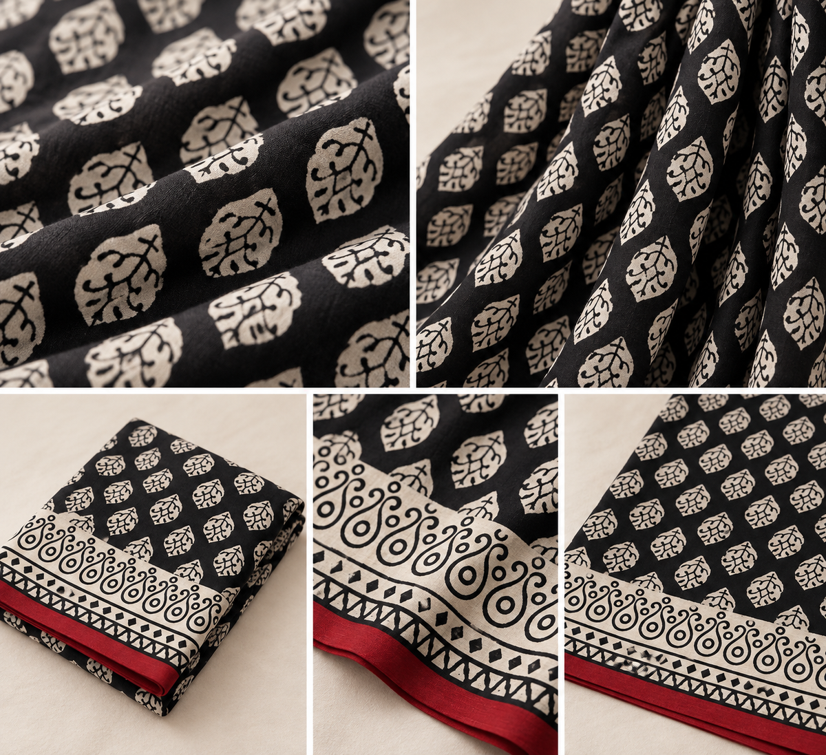 Black Ivory Heritage Handblock Mul Cotton Saree