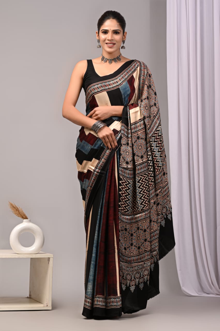 Ajrak Pure Modal Silk Saree