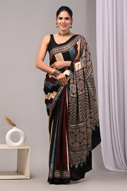 Ajrak Pure Modal Silk Saree