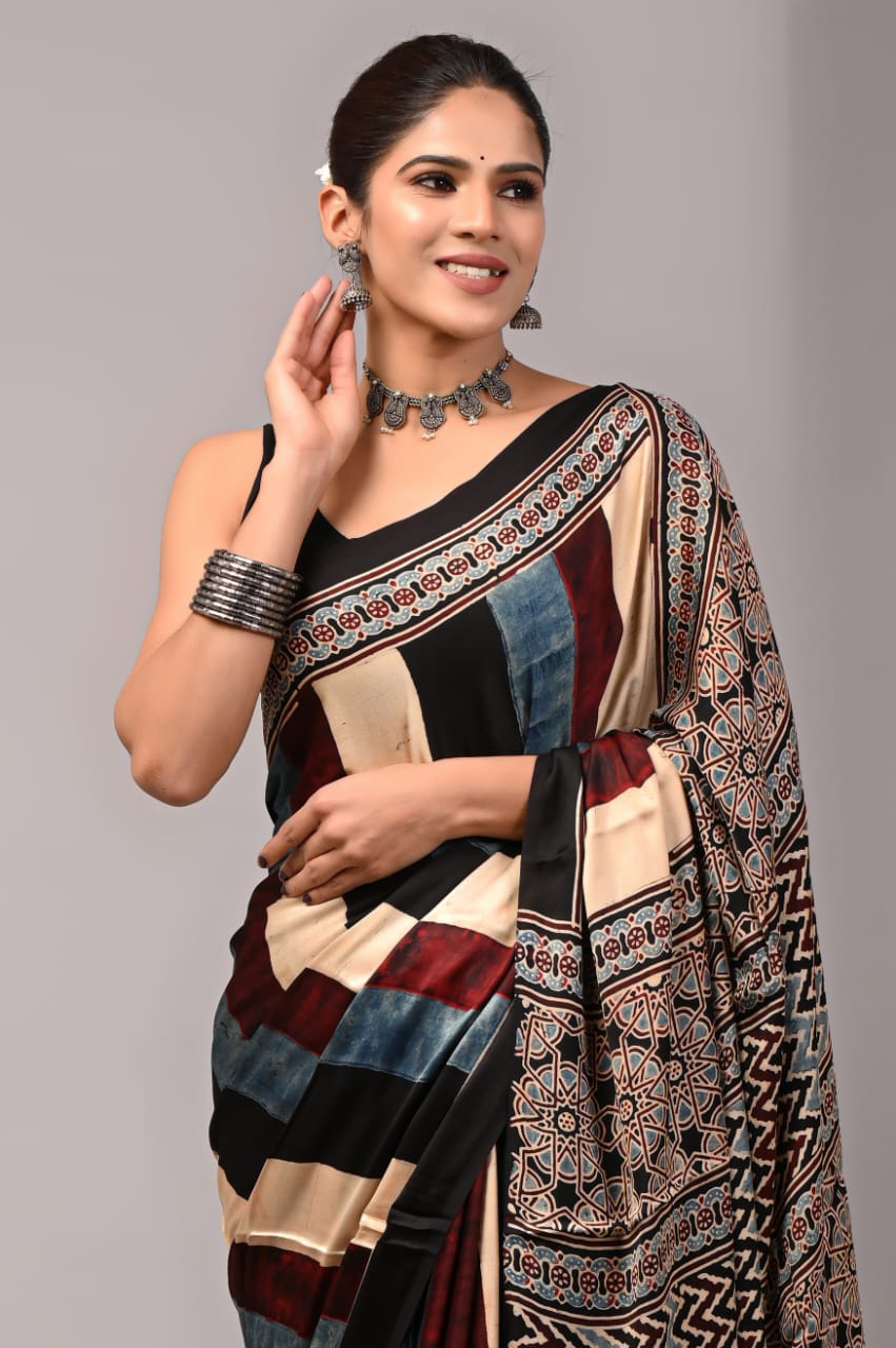 Ajrak Pure Modal Silk Saree