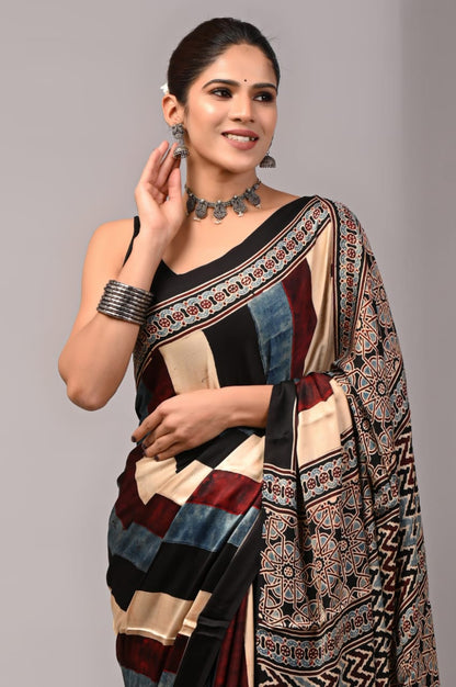 Ajrak Pure Modal Silk Saree