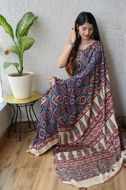 Ajrak Pure Modal Silk Saree