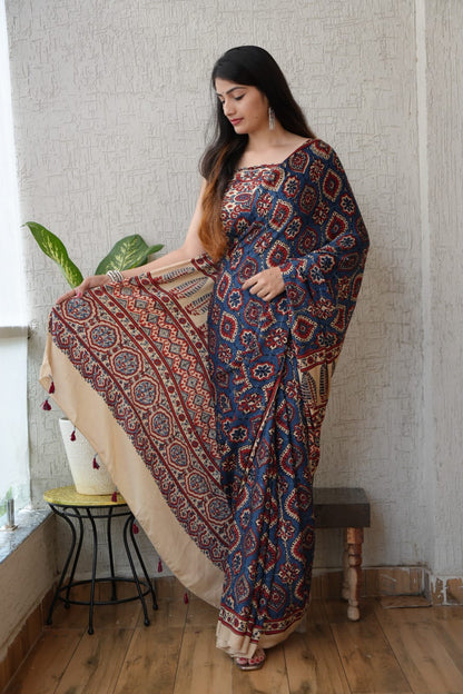 Ajrak Pure Modal Silk Saree