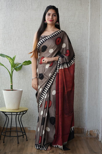 Ajrak-Bagru Pure Modal Silk Saree