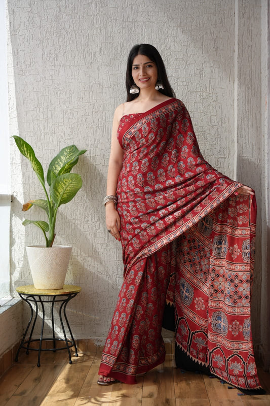 Ajrak Pure Modal Silk Saree