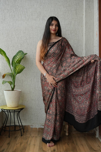 Ajrak Pure Modal Silk Saree