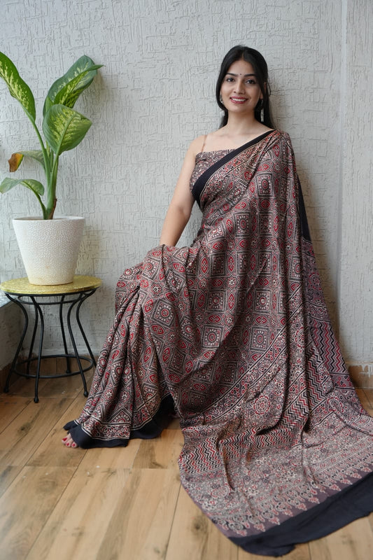 Ajrak Pure Modal Silk Saree