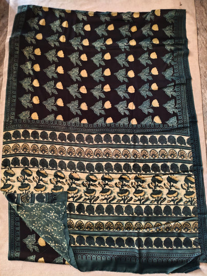 Ajrak-Bagru Pure Modal Silk Saree