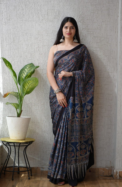 Ajrak Pure Modal Silk Saree