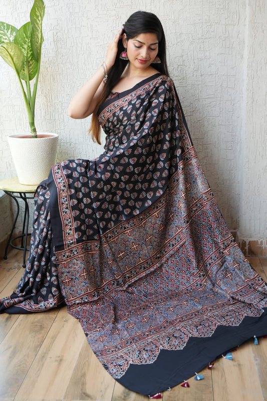 Ajrak Pure Modal Silk Saree
