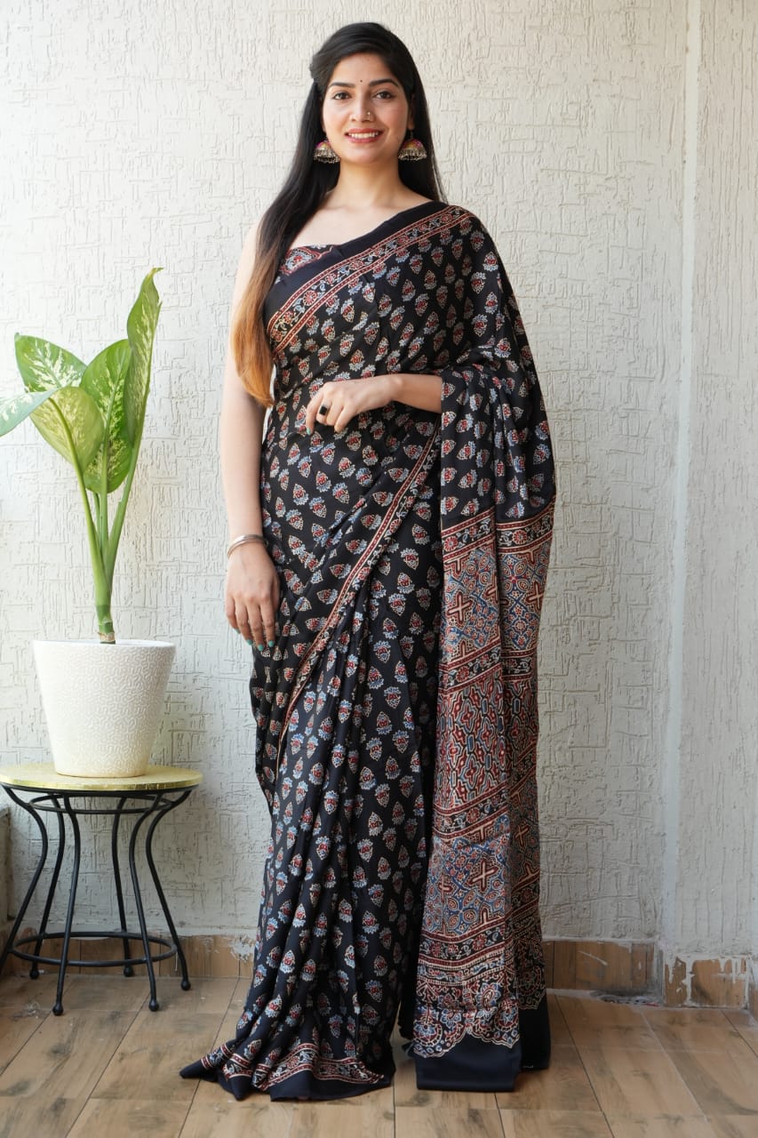 Ajrak Pure Modal Silk Saree