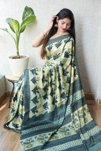Ajrak-Bagru Pure Modal Silk Saree