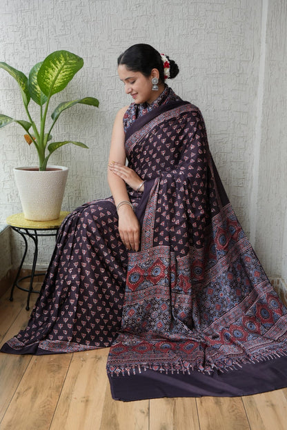 Ajrak Pure Modal Silk Saree