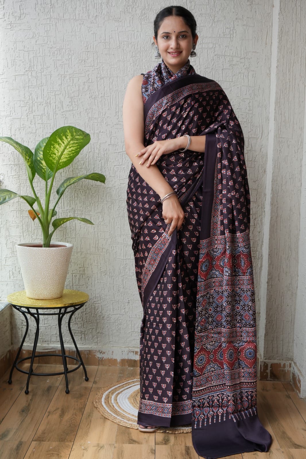 Ajrak Pure Modal Silk Saree