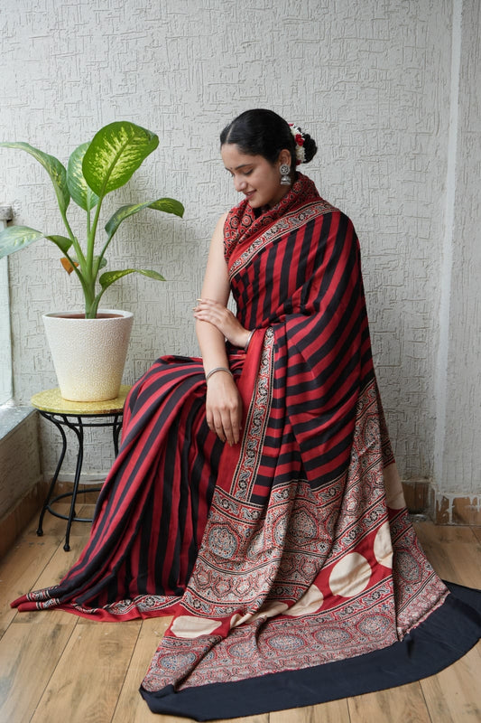 Ajrak Pure Modal Silk Saree