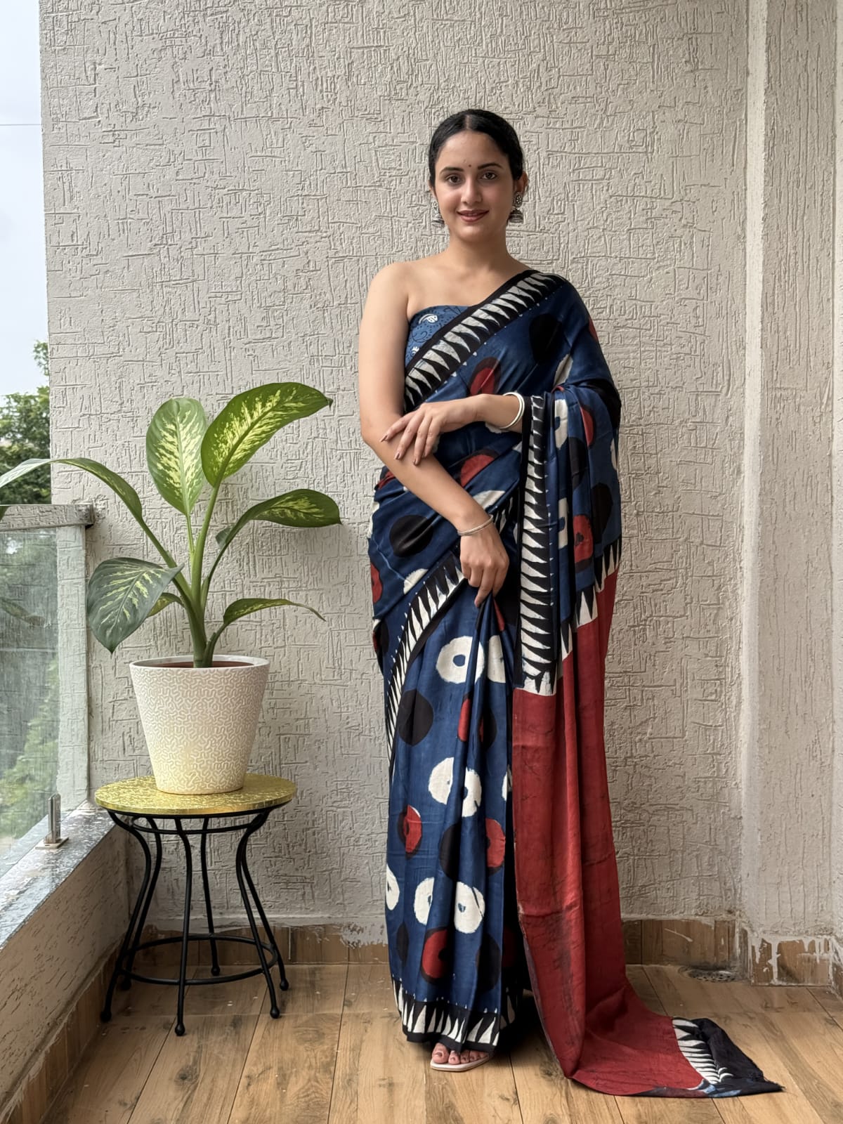 Ajrak-Bagru Pure Modal Silk Saree