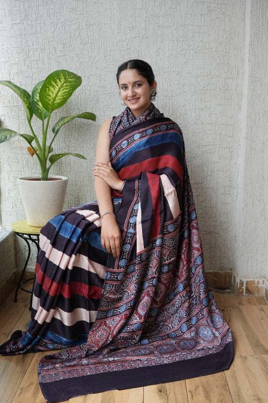 Ajrak Pure Modal Silk Saree