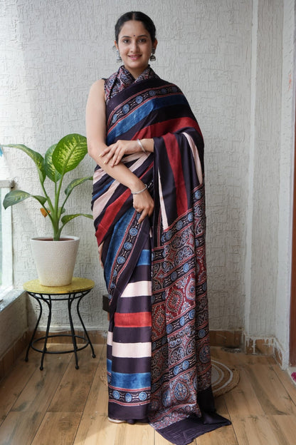 Ajrak Pure Modal Silk Saree