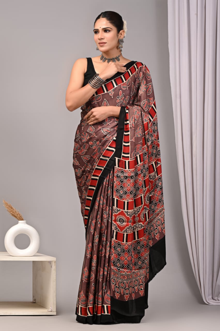 Ajrak Pure Modal Silk Saree