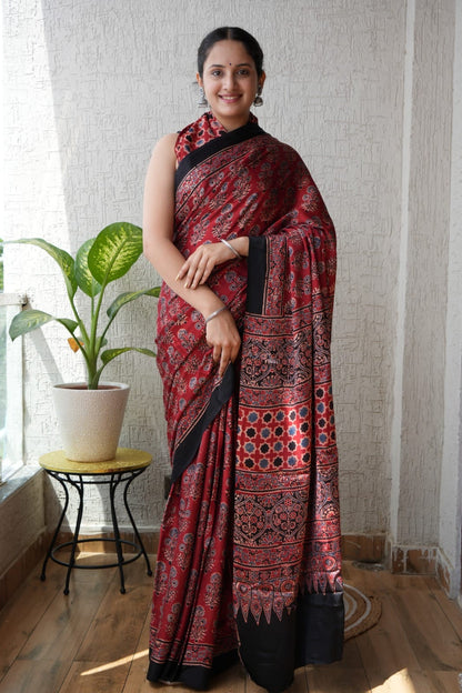 Ajrak Pure Modal Silk Saree