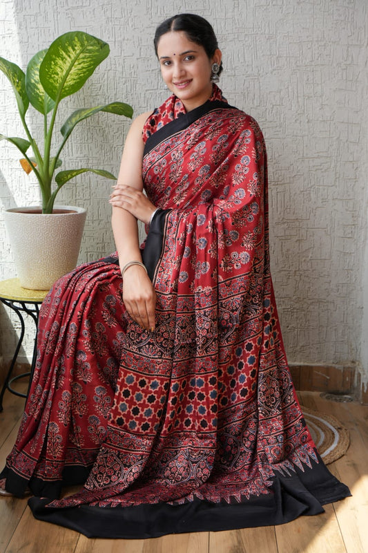 Ajrak Pure Modal Silk Saree