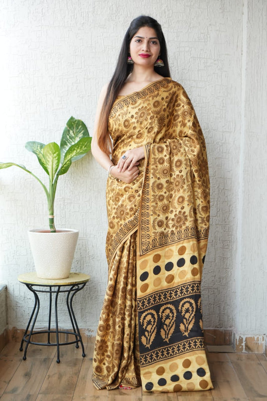 Ajrak-Bagru Pure Modal Silk Saree