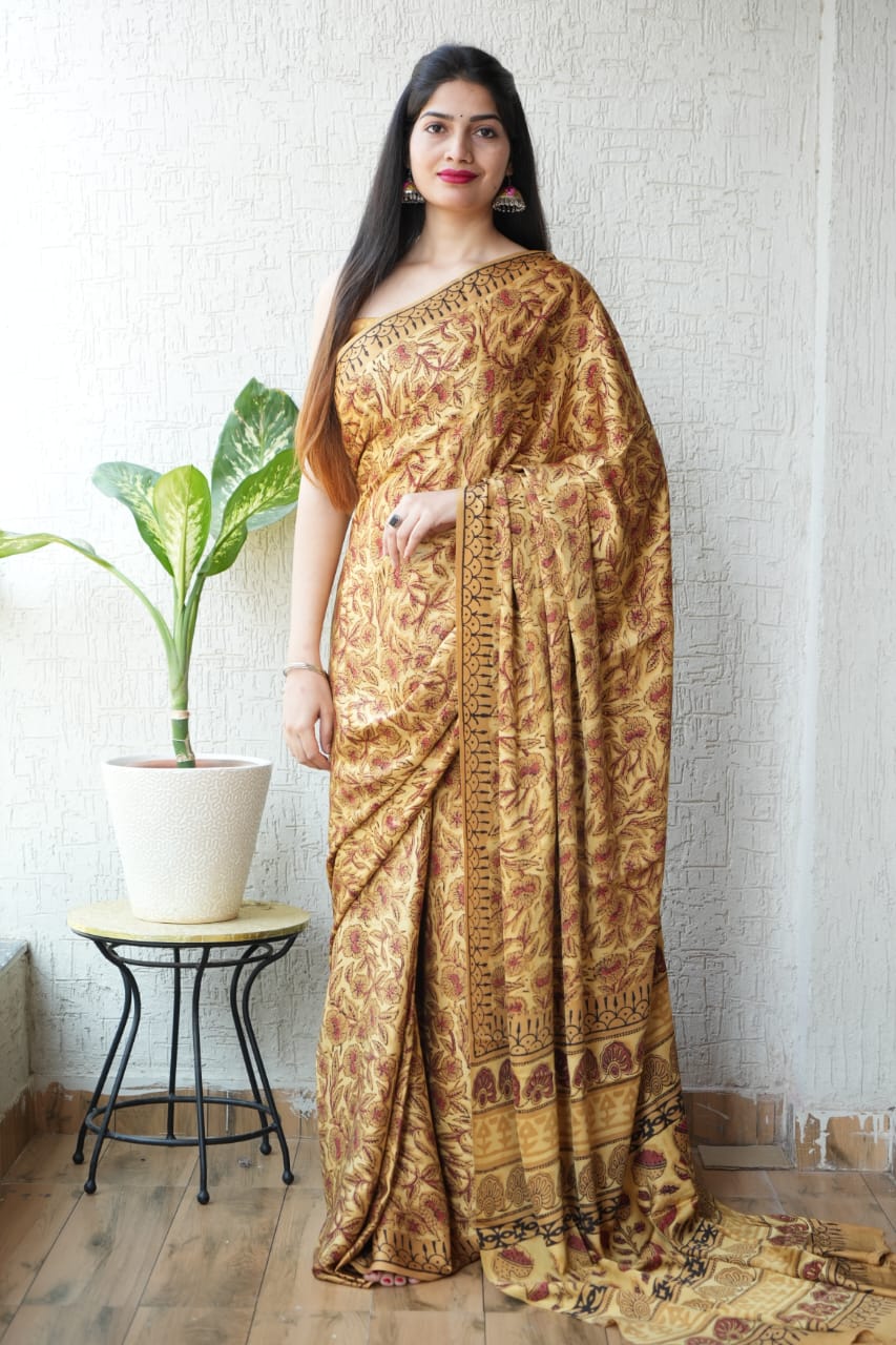 Ajrak-Bagru Pure Modal Silk Saree