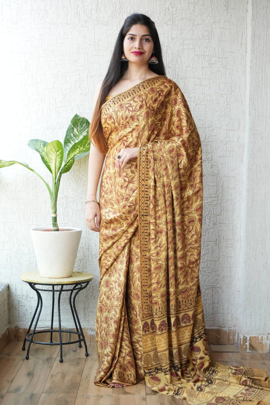 Ajrak-Bagru Pure Modal Silk Saree