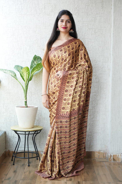 Ajrak-Bagru Pure Modal Silk Saree