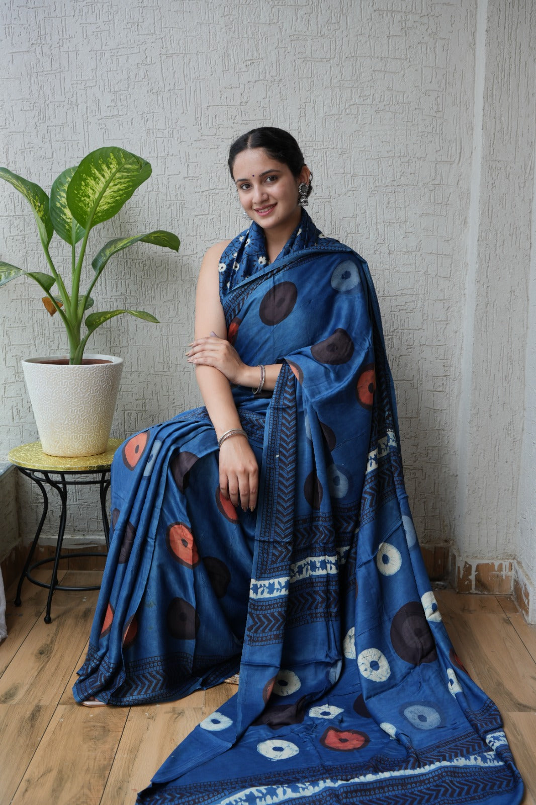 Ajrak-Bagru Pure Modal Silk Saree