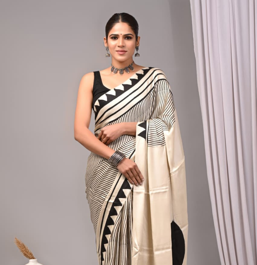 Ajrak-Bagru Pure Modal Silk Saree
