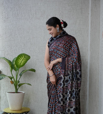 Ajrak Pure Modal Silk Saree