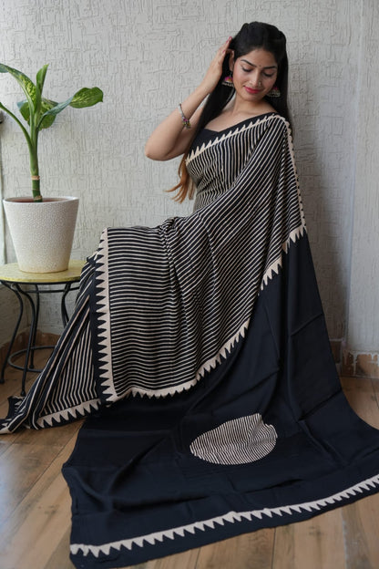 Ajrak-Bagru Pure Modal Silk Saree