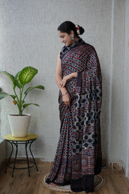 Ajrak Pure Modal Silk Saree