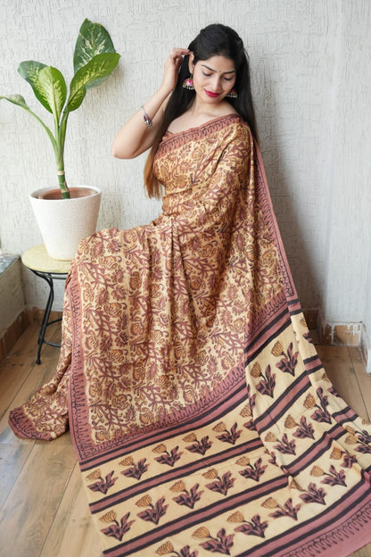 Ajrak-Bagru Pure Modal Silk Saree