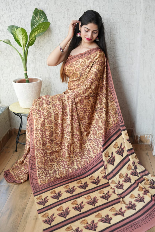 Ajrak-Bagru Pure Modal Silk Saree