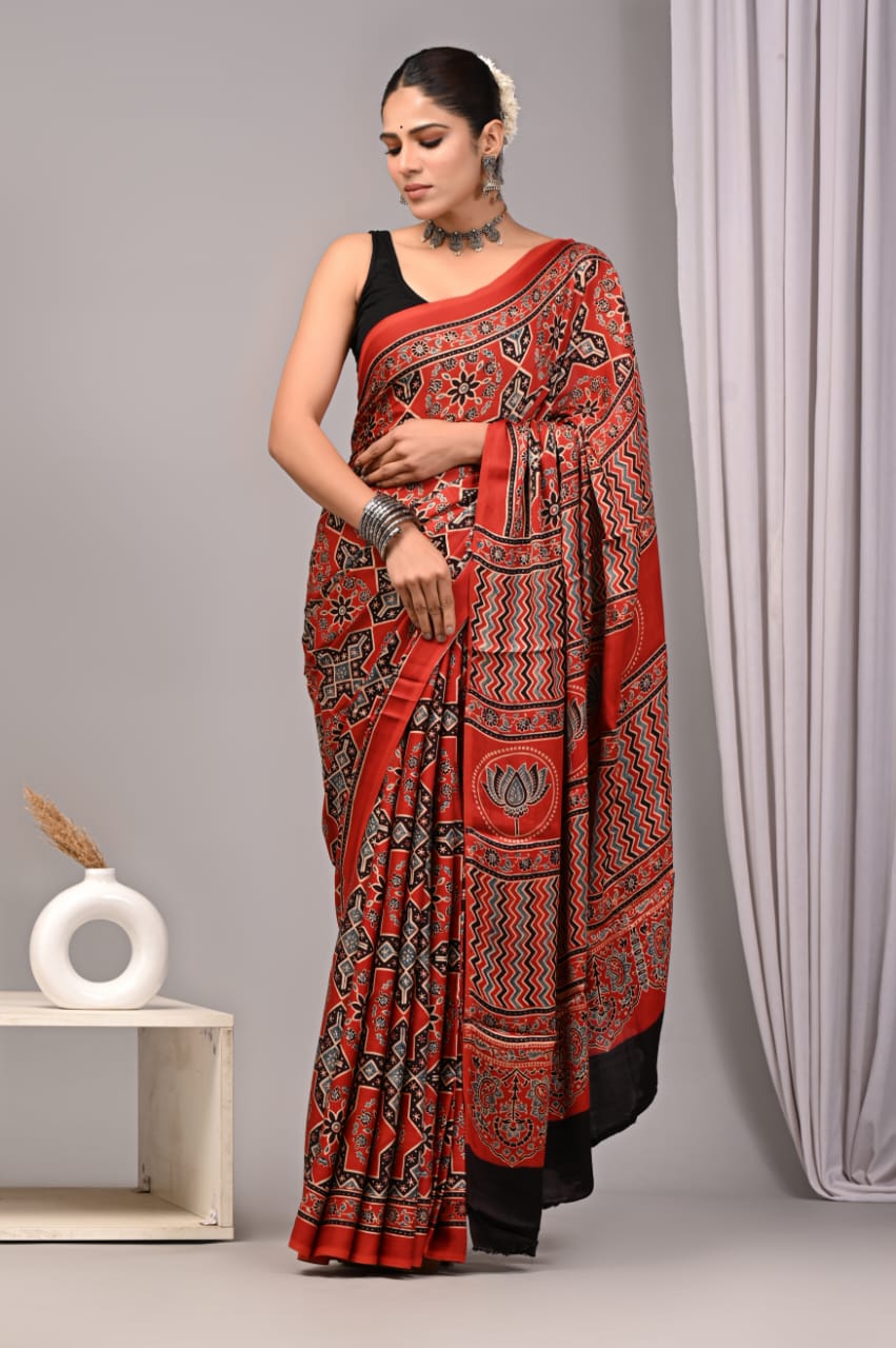 Ajrak Pure Modal Silk Saree
