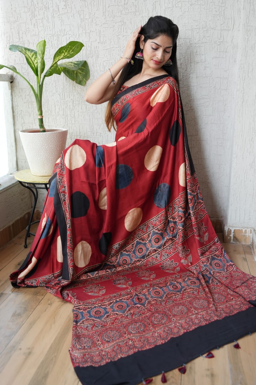 Ajrak Pure Modal Silk Saree
