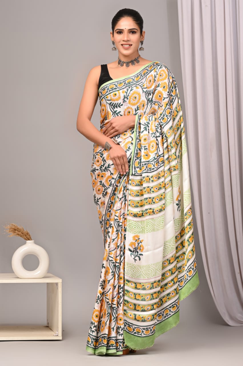 Ajrak-Bagru Pure Modal Silk Saree