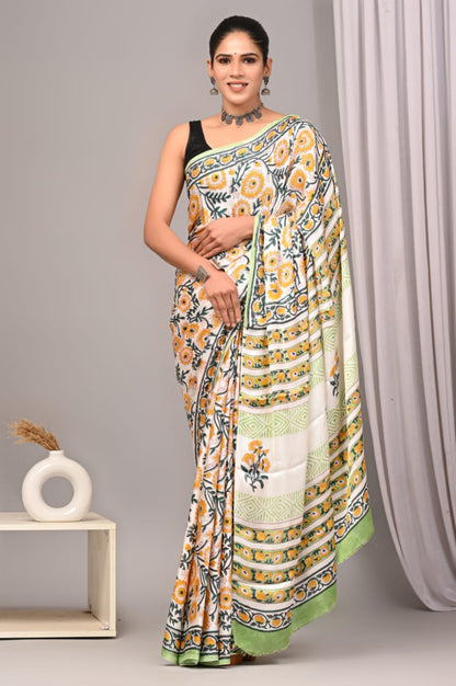Ajrak-Bagru Pure Modal Silk Saree