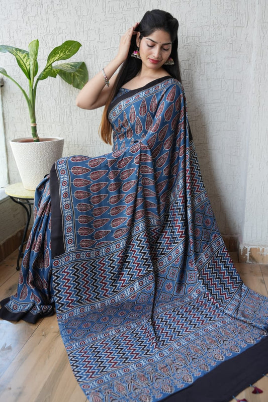 Ajrak Pure Modal Silk Saree