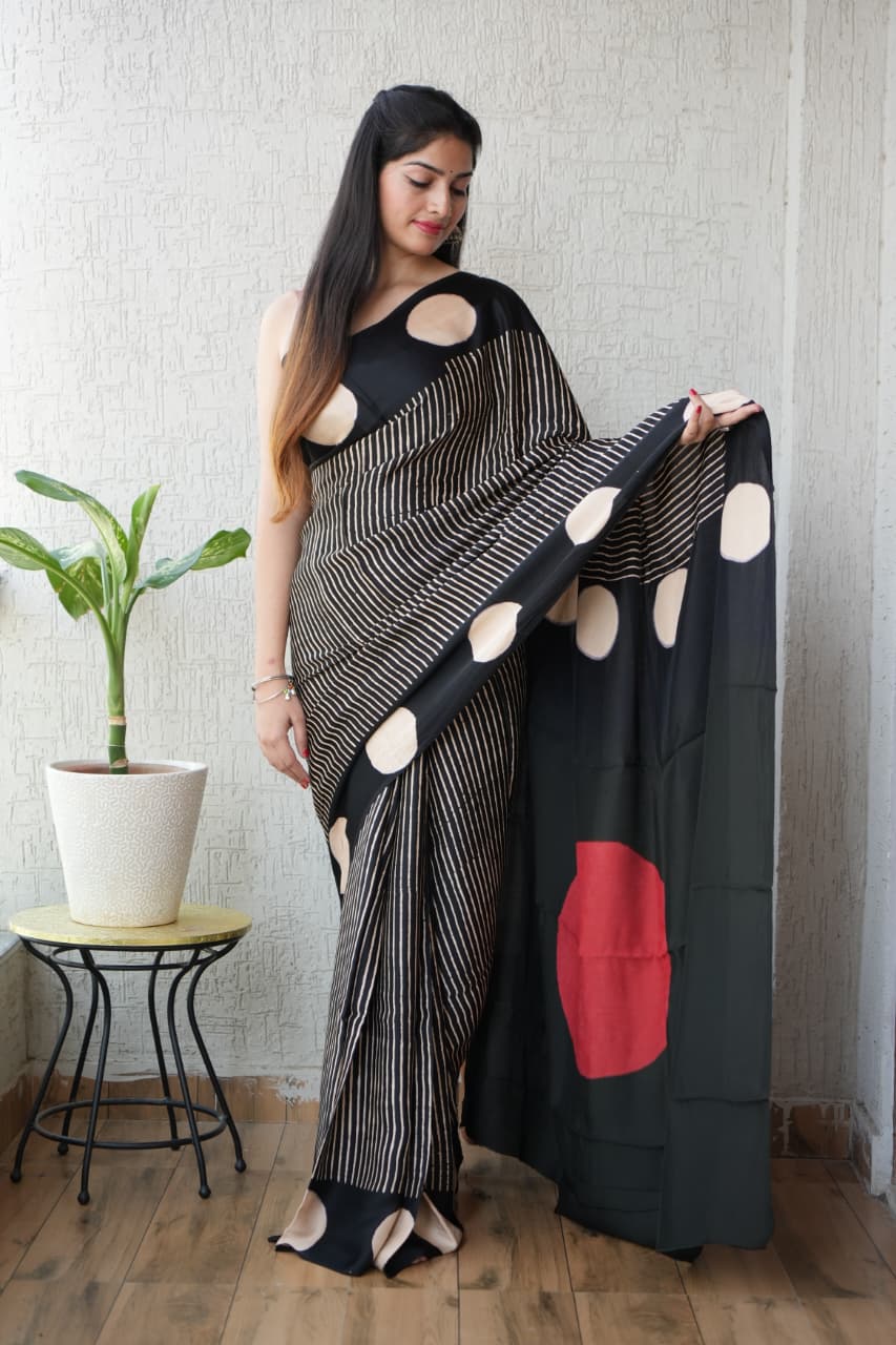 Ajrak-Bagru Pure Modal Silk Saree